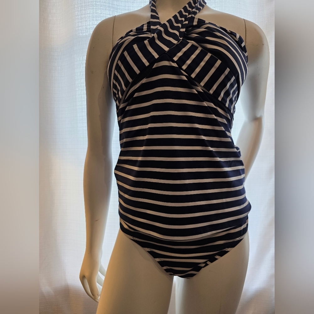 Striped Navy and White One-Piece Swimsuit